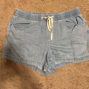 Universal Thread Women's High Rise Drawstring Denim Beach Shorts - Light Blue